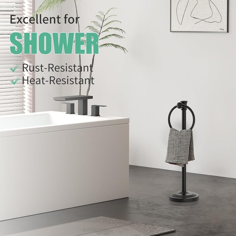 Hoimpro 17 Inch Stand Hand Towel Holder Towel Bar Towel Hanging Ring, Free Standing Floor Hand Towel Rack Storage for Bathroom Kitchen Vanity Countertops, Hardware Accessories(Matte Black) - Image 4